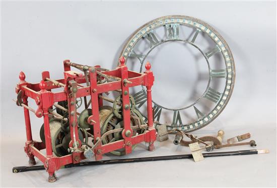 An early 19th century iron framed turret clock movement, W.2ft 9in. D.1ft 7in. H.2ft 2in.